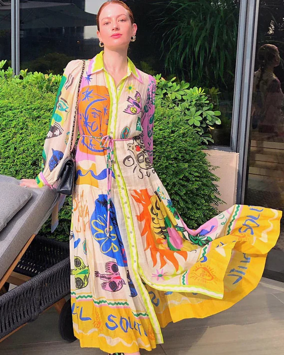 Nyra Spring Summer Printed Long Shirt Dress