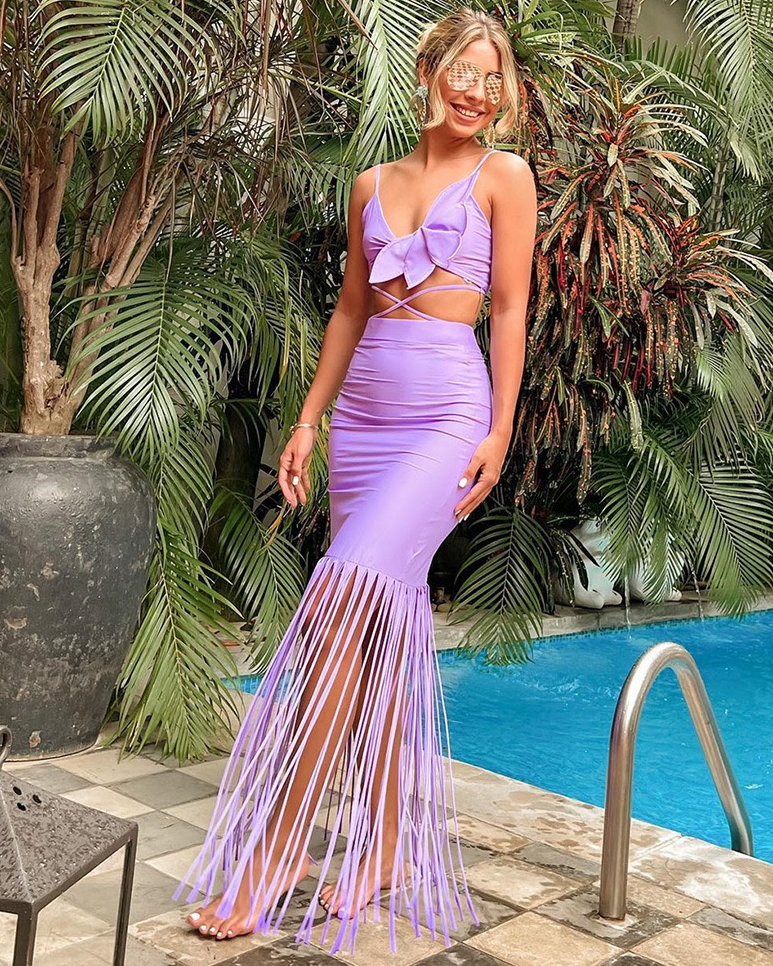 Pankh Malishka High Waist Bikini With Tassel Skirt Set