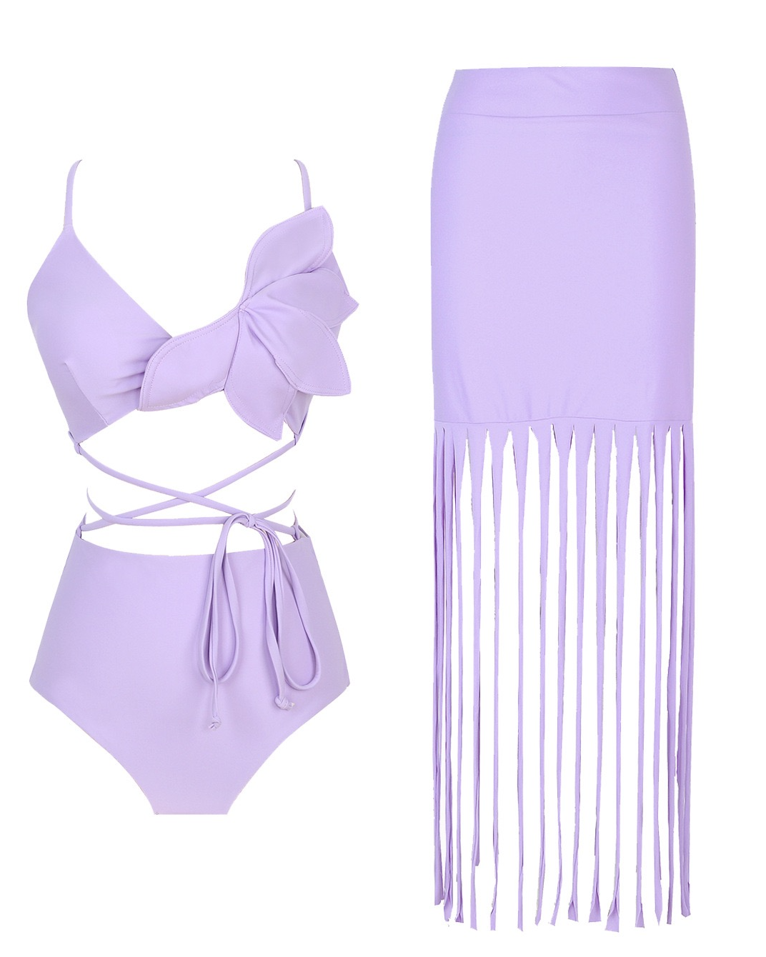 Pankh Malishka High Waist Bikini With Tassel Skirt Set