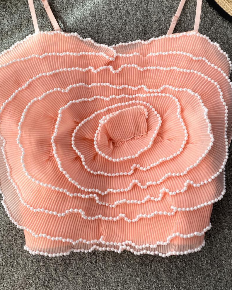 Pankh Frankie Pearl Embellished Beading Rose Strap Top