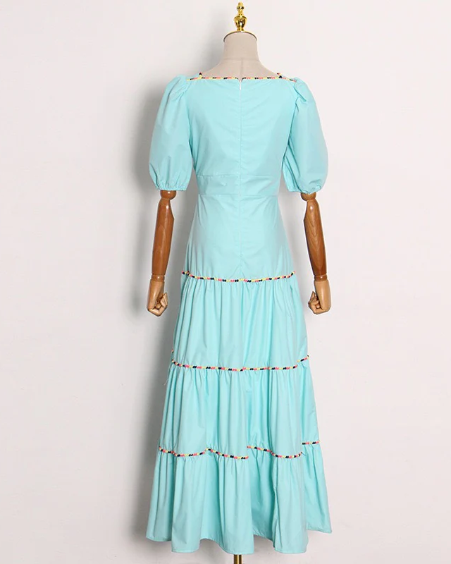 PANKH REI CUT OUT PUFF SLEEVE LONG DRESS