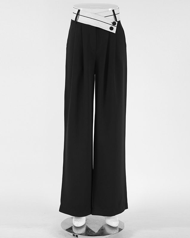 Pankh Pistol Asymmetrical Contrast Waistband Wide Leg Pants/Trouser