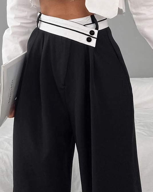 Pankh Pistol Asymmetrical Contrast Waistband Wide Leg Pants/Trouser