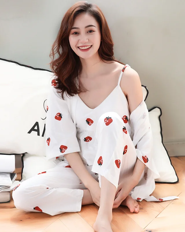 Pankh Ivan 5 Piece Cotton Strawberry Night Suit Set