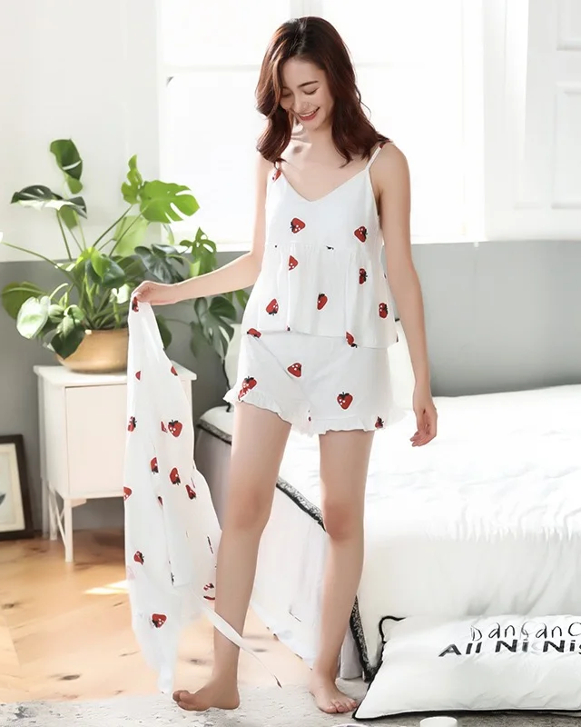 Pankh Ivan 5 Piece Cotton Strawberry Night Suit Set