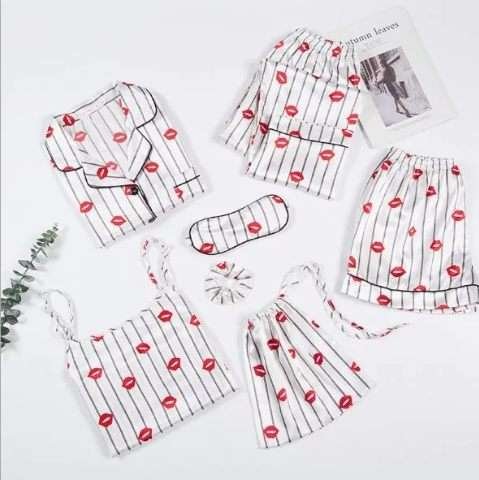 Lola fashion and kisses 7 piece satin Night wear nightsuit set