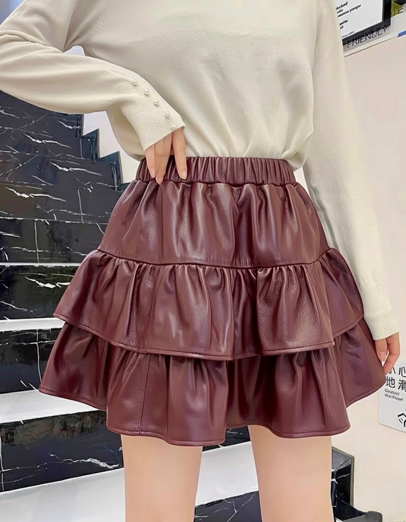 Pankh Regie Leather Mini Skort Skirt