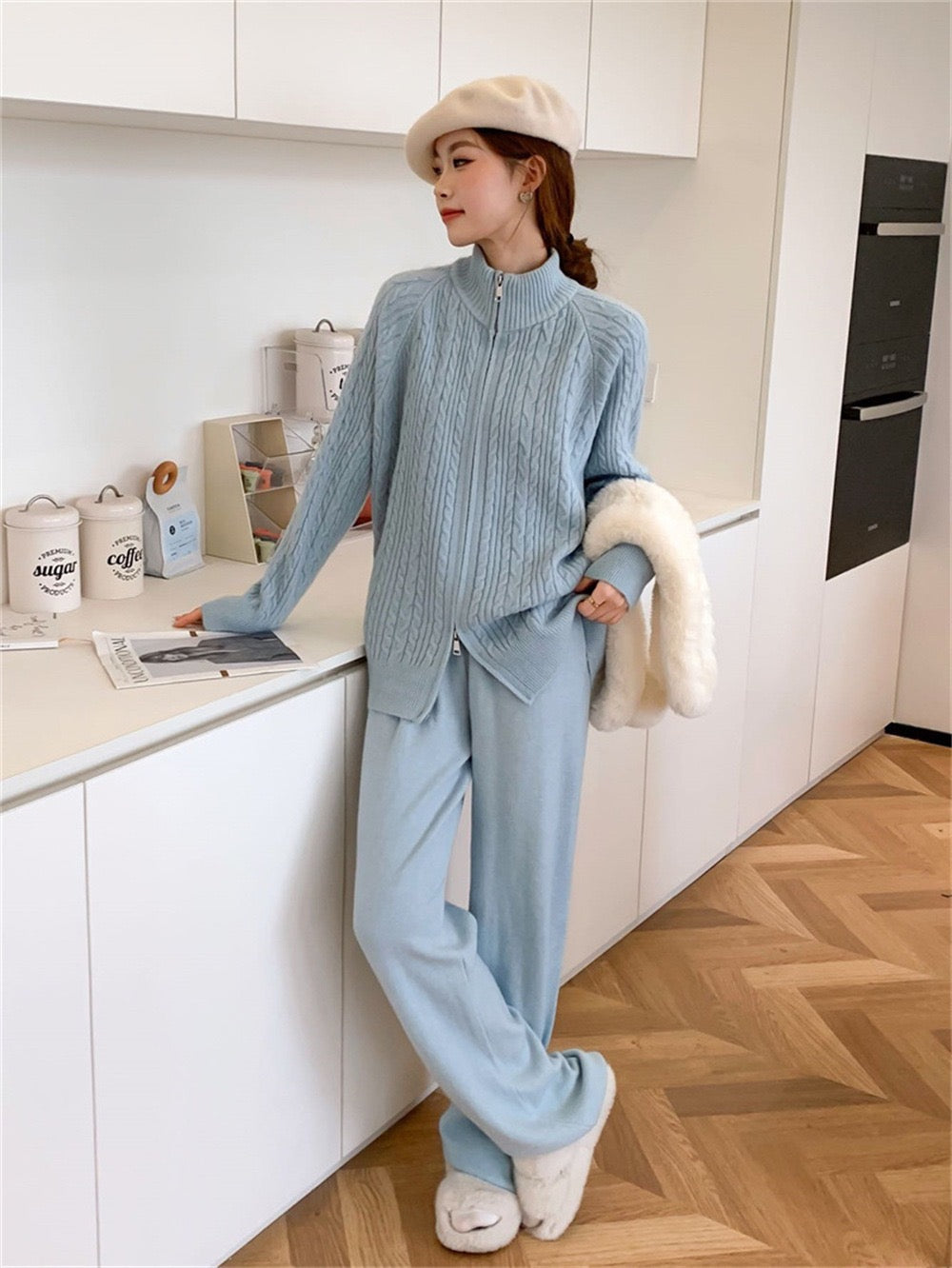 Pankh Judy Wool Front Zipper Jacket and Pant Coord Set