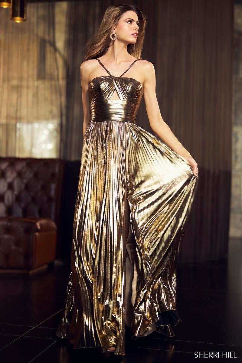 Pankh Fishar Metallic Pleated Party Wear Maxi Dress