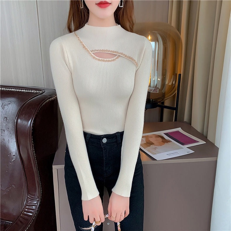 Pankh Ira Stylish Stone Embellished Neck Knit Wool Party Pullover Top