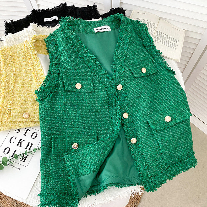 Pankh Ronnie Sleeveless Tweed Blazer Jacket