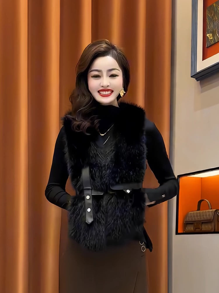 Pankh Razon Luxe Fur and Pu Leather Sleeveless Jacket