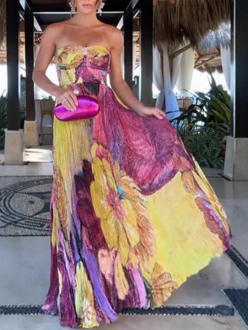 Pankh Miriam Multicolored Ikat Print Pleated Maxi Dress