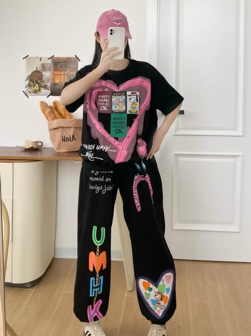 Pankh Guzin Hip-Hop Heart Collage Co-ord Set