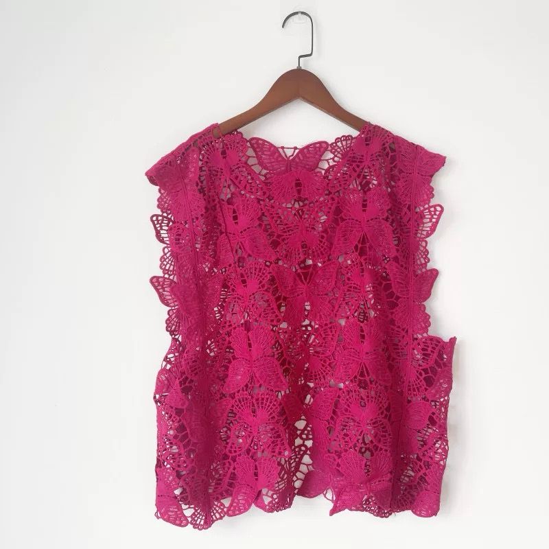 Pankh Zape Butterfly Hollow Cutout Pattern Lace Crochet Top