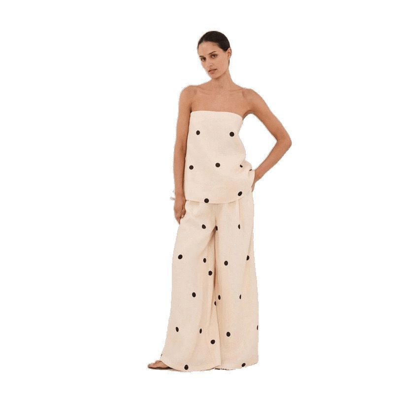 Pankh Leroy Polka Dot Off Shoulder Top With Wide Leg Pant Set