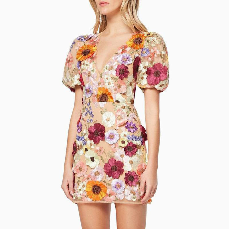 Pankh Bonti Muliticolor 3D Flower Mini Dress