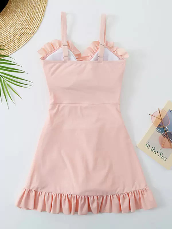 Pankh Enya Ruffles Mini Spaghetti Strap Floral Swim Dress