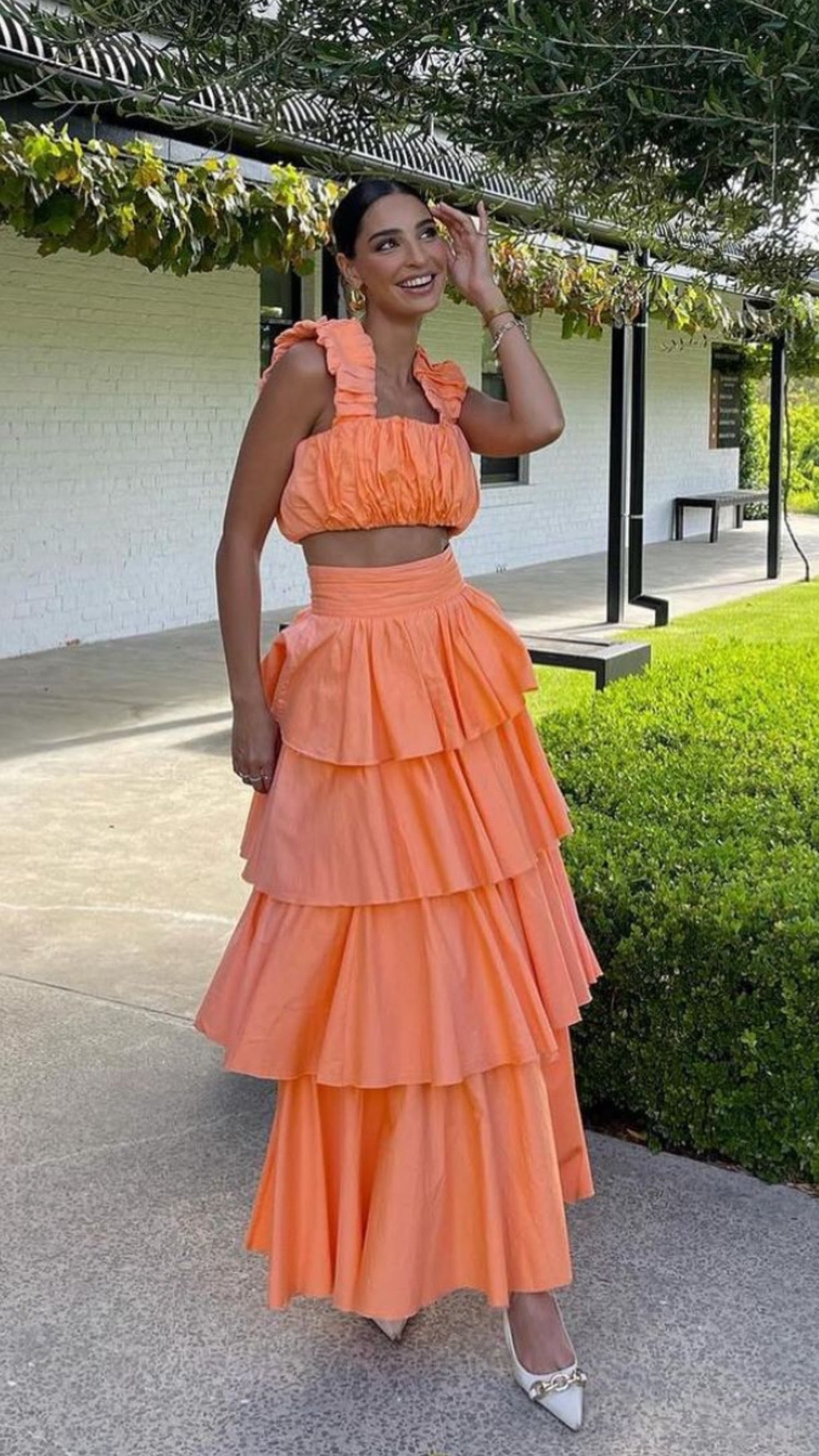 Pankh Dakota Ruched Cropped Top And Ruffled Skirt