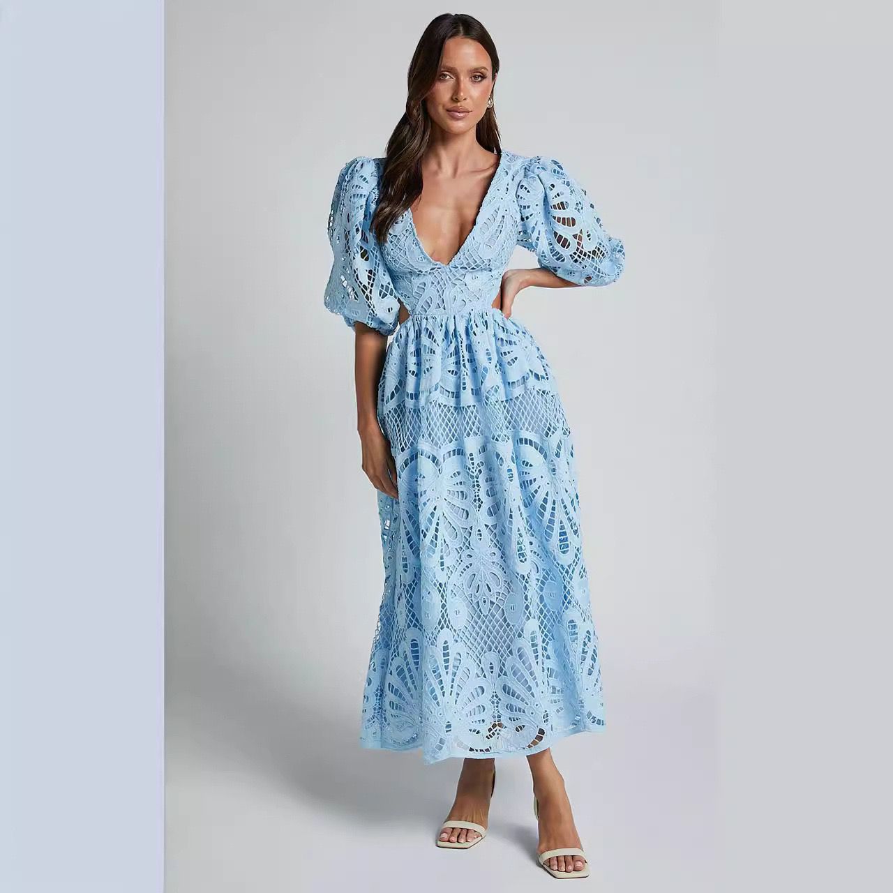 Alena Crochet Waist Cut Out Holiday Maxi Dress