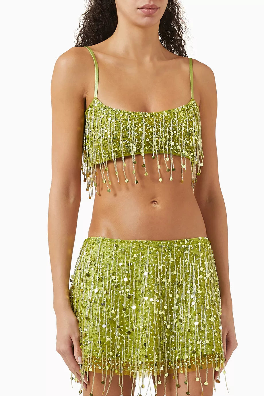 Pankh Yuzuki Hand Beaded And Sequins Crop Top And Mini Skirt