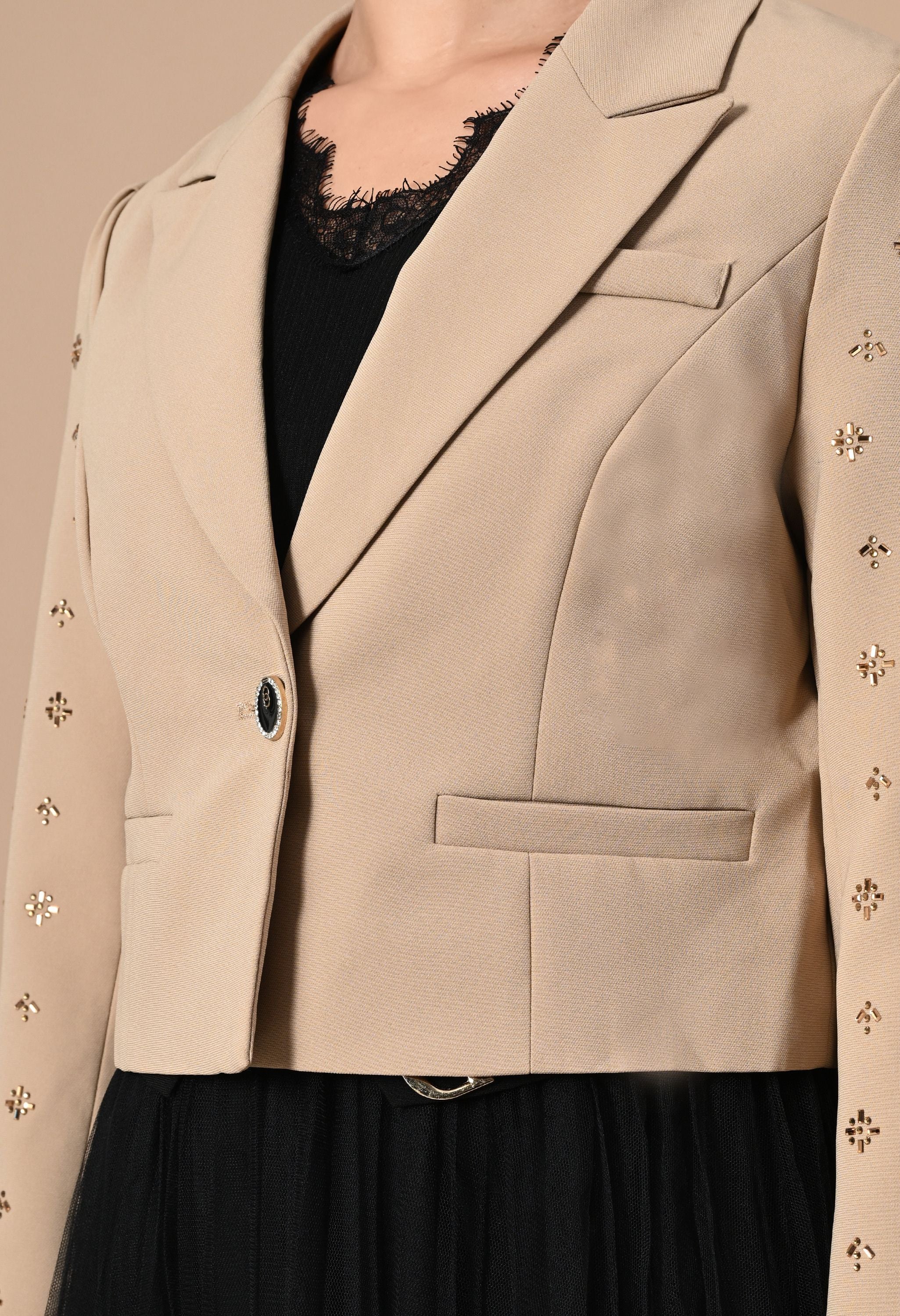 Pankh Dinah Mesh Net Dress With Stone Embellished Blazer 2 Piece Set