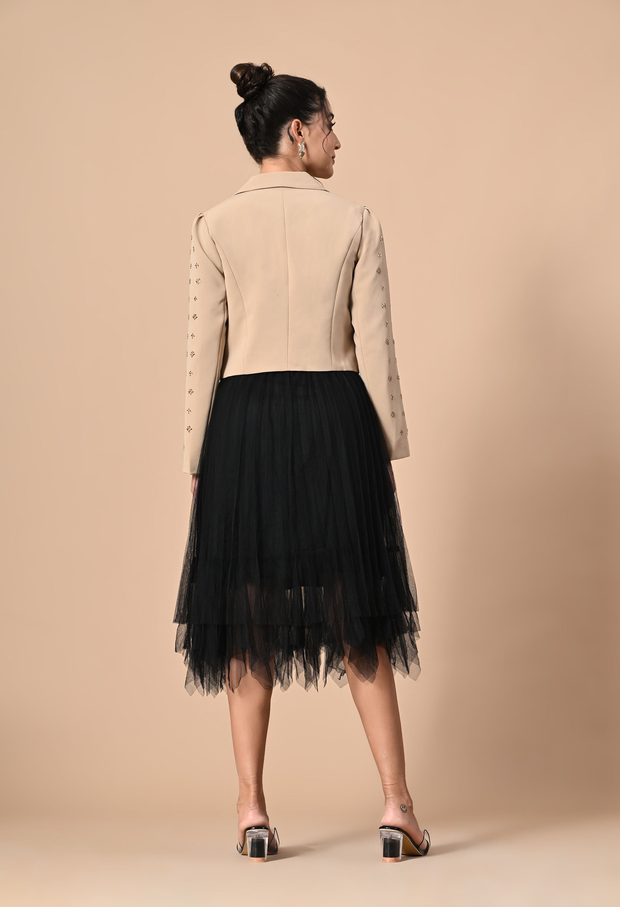 Pankh Dinah Mesh Net Dress With Stone Embellished Blazer 2 Piece Set