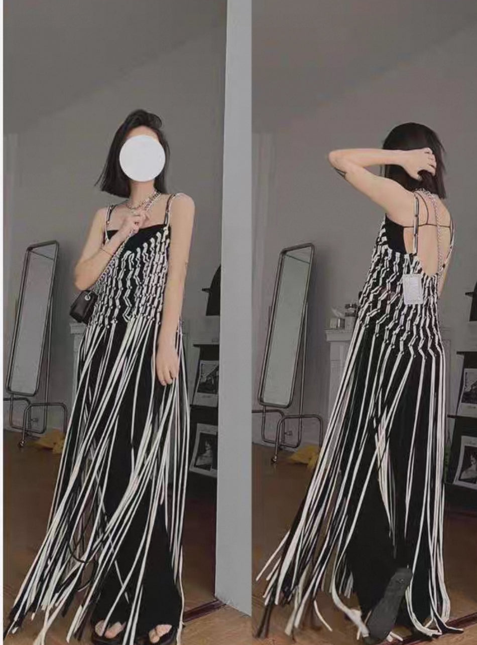 Pankh Adila Hollow Cut Long Fringed Tassel Cover Up