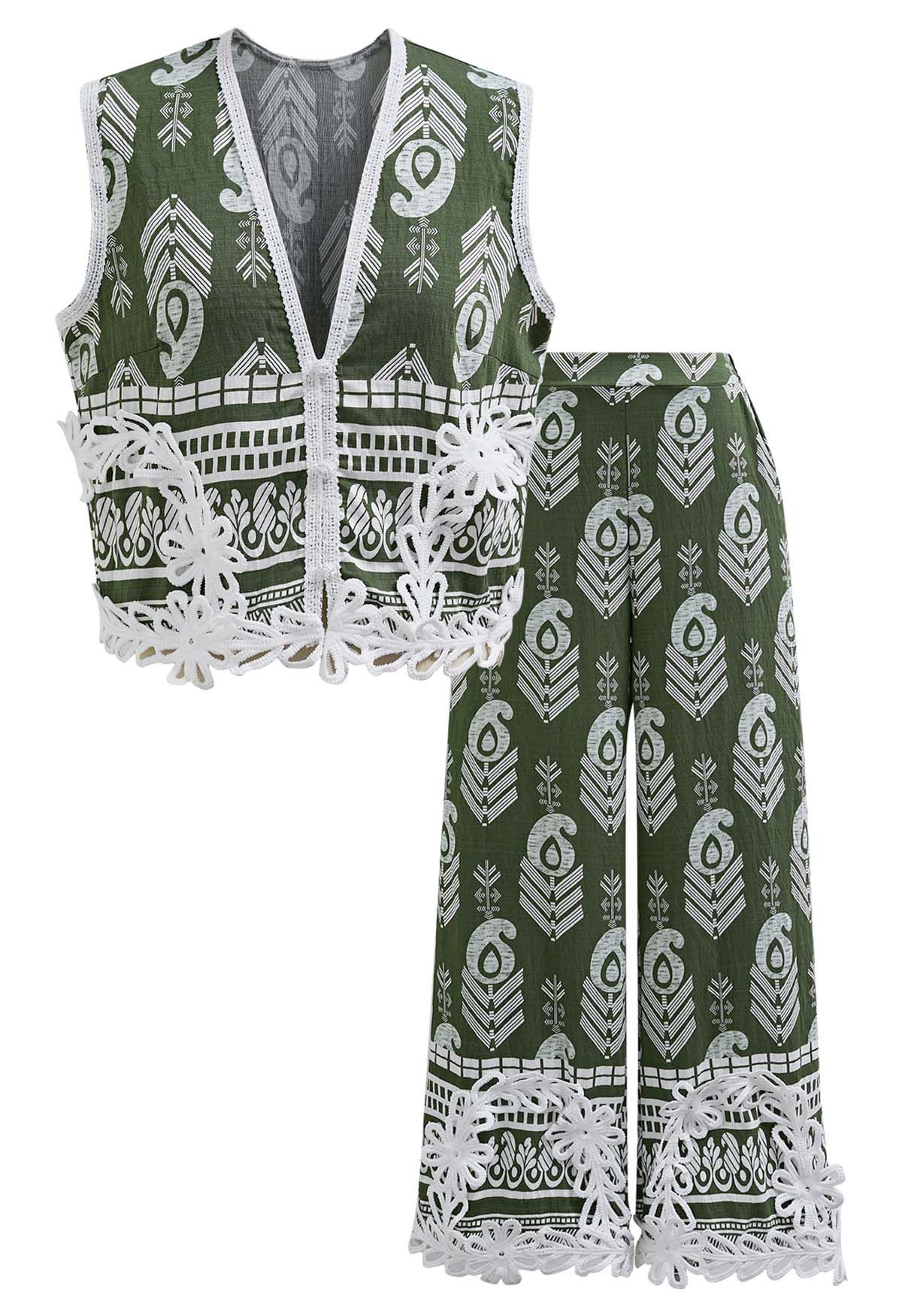 Pankh Robin Ethnic Print Sleeveless Vest Top And Pant Set