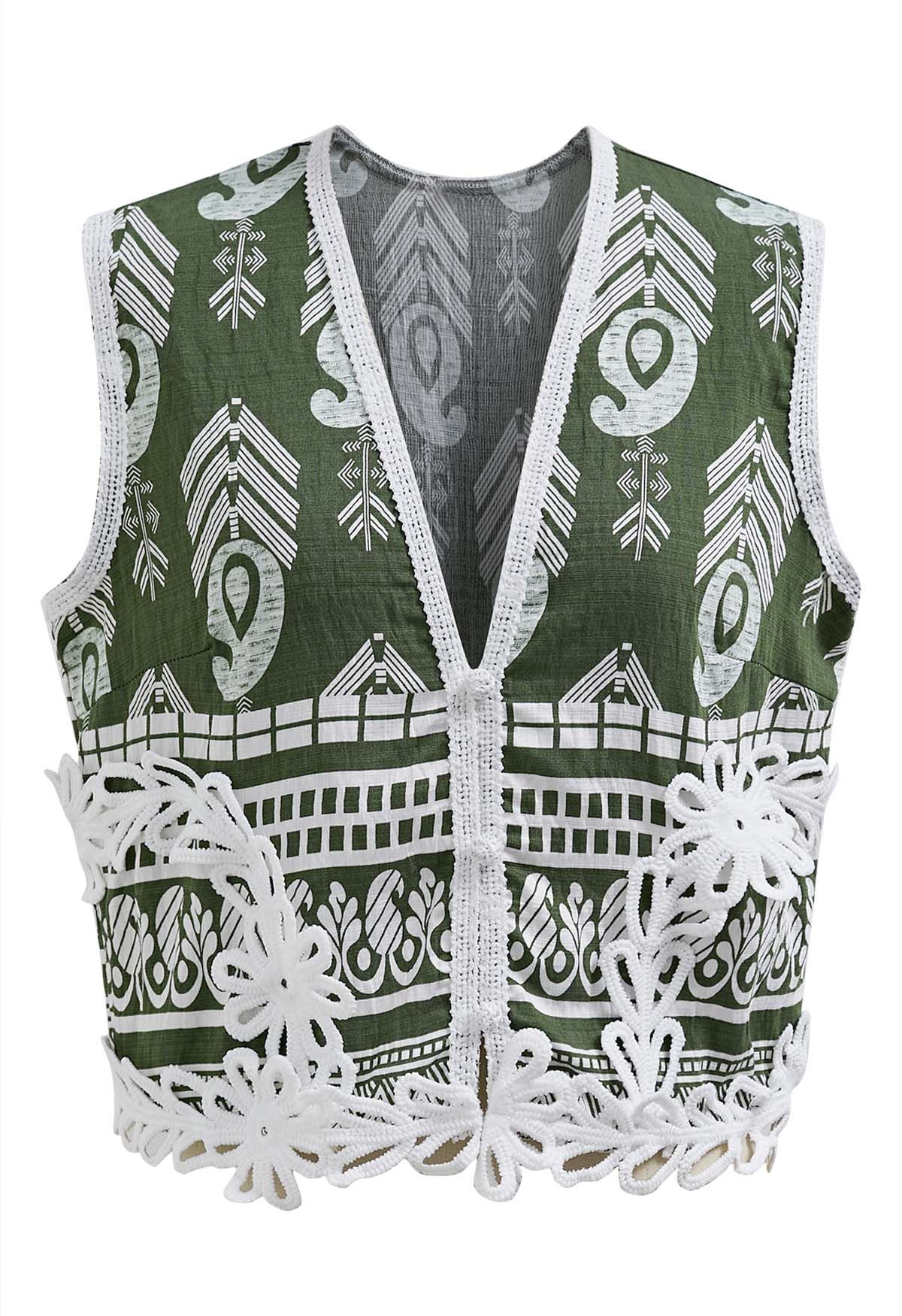 Pankh Robin Ethnic Print Sleeveless Vest Top And Pant Set