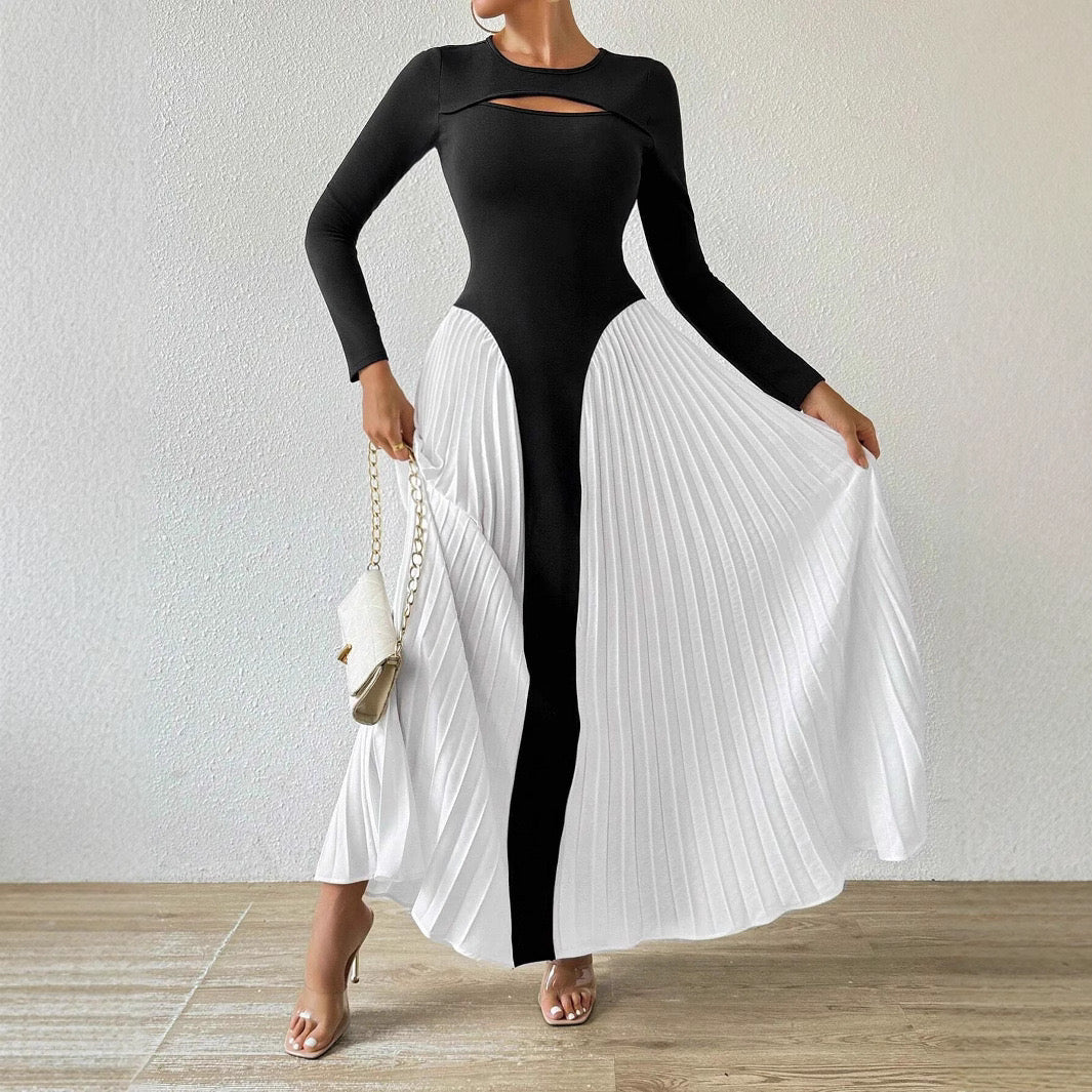 Pankh Azuya Black and White Knit Full Sleeve Maxi Dress