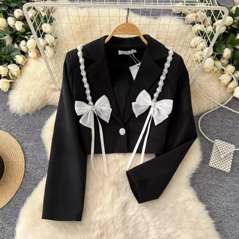 Bristol Bow Embelished Party Wear Cropped Blazer