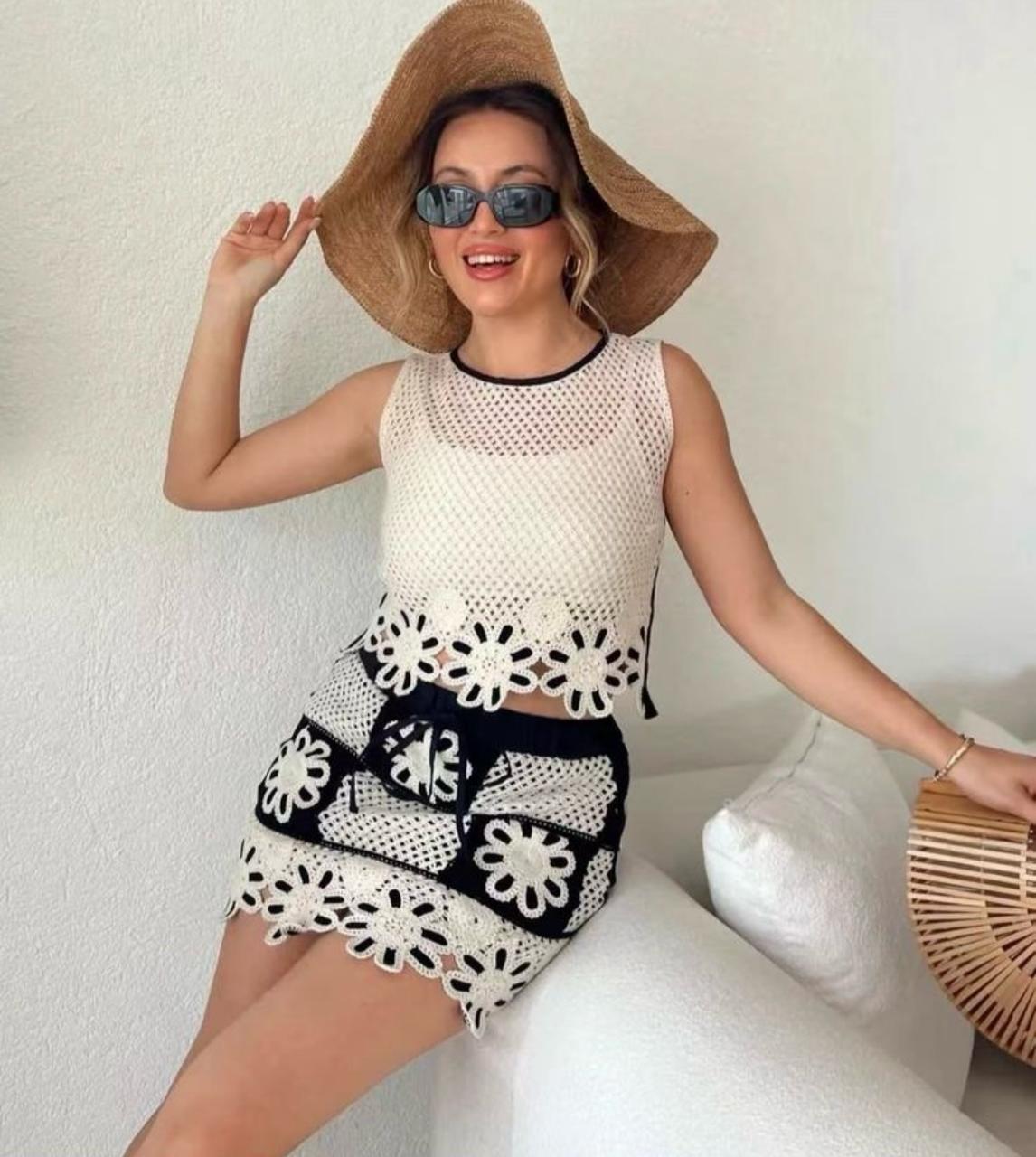 Pankh Dominic Crochet Top And Skirt Coord Set