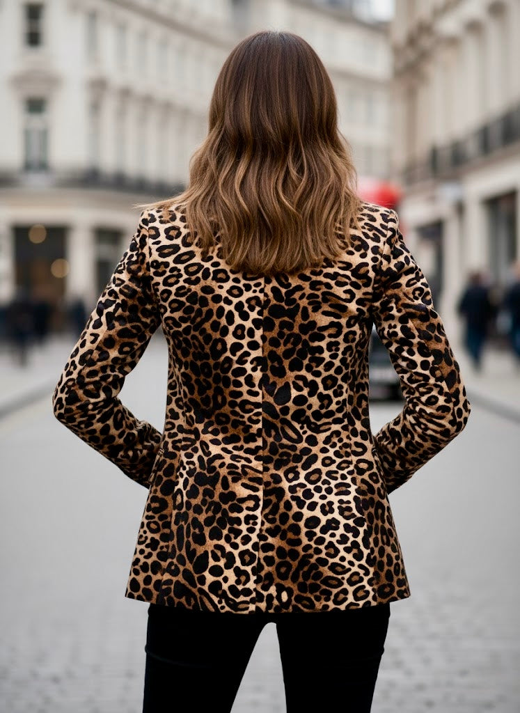 Pankh Chemie Elegant Leopard Print Velevt Blazer