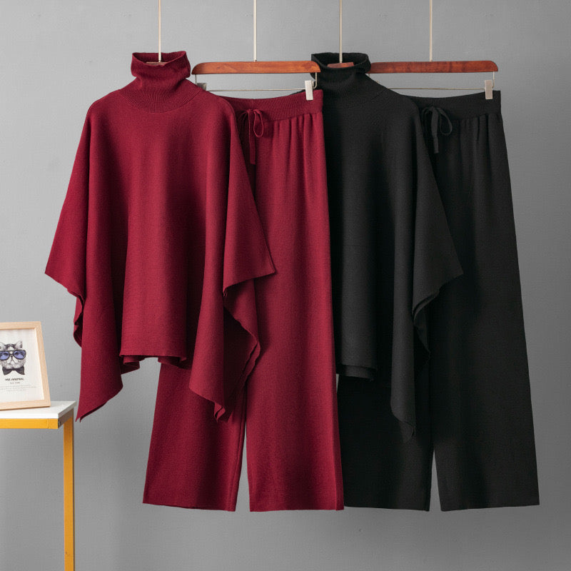 Pankh Mufti Cashmere Poncho Knit Top And Pant Set