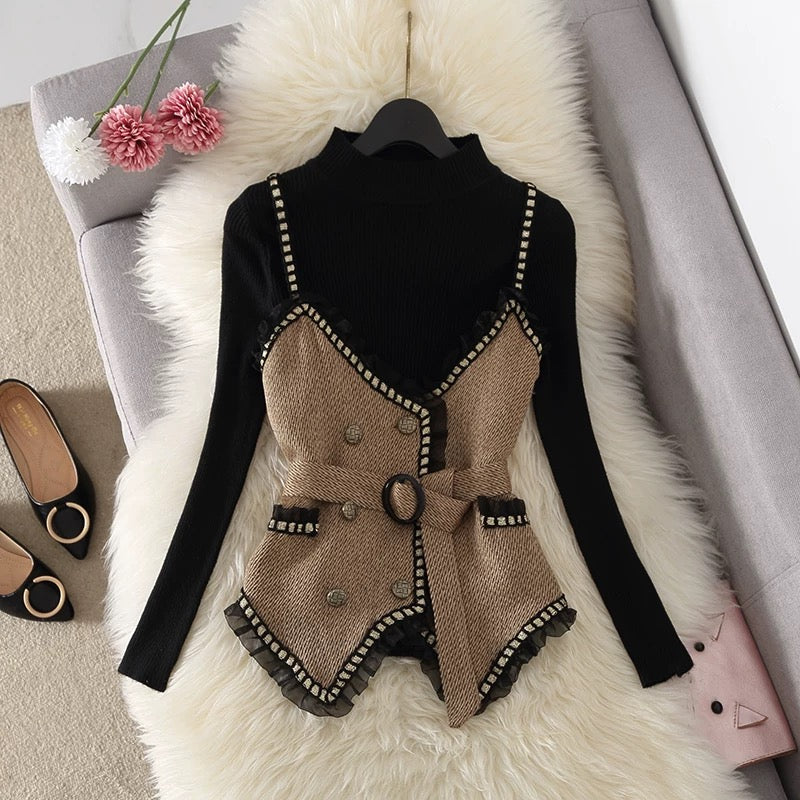 Pankh Rolce Woolen High Fashion Jacket and Knit Top Set