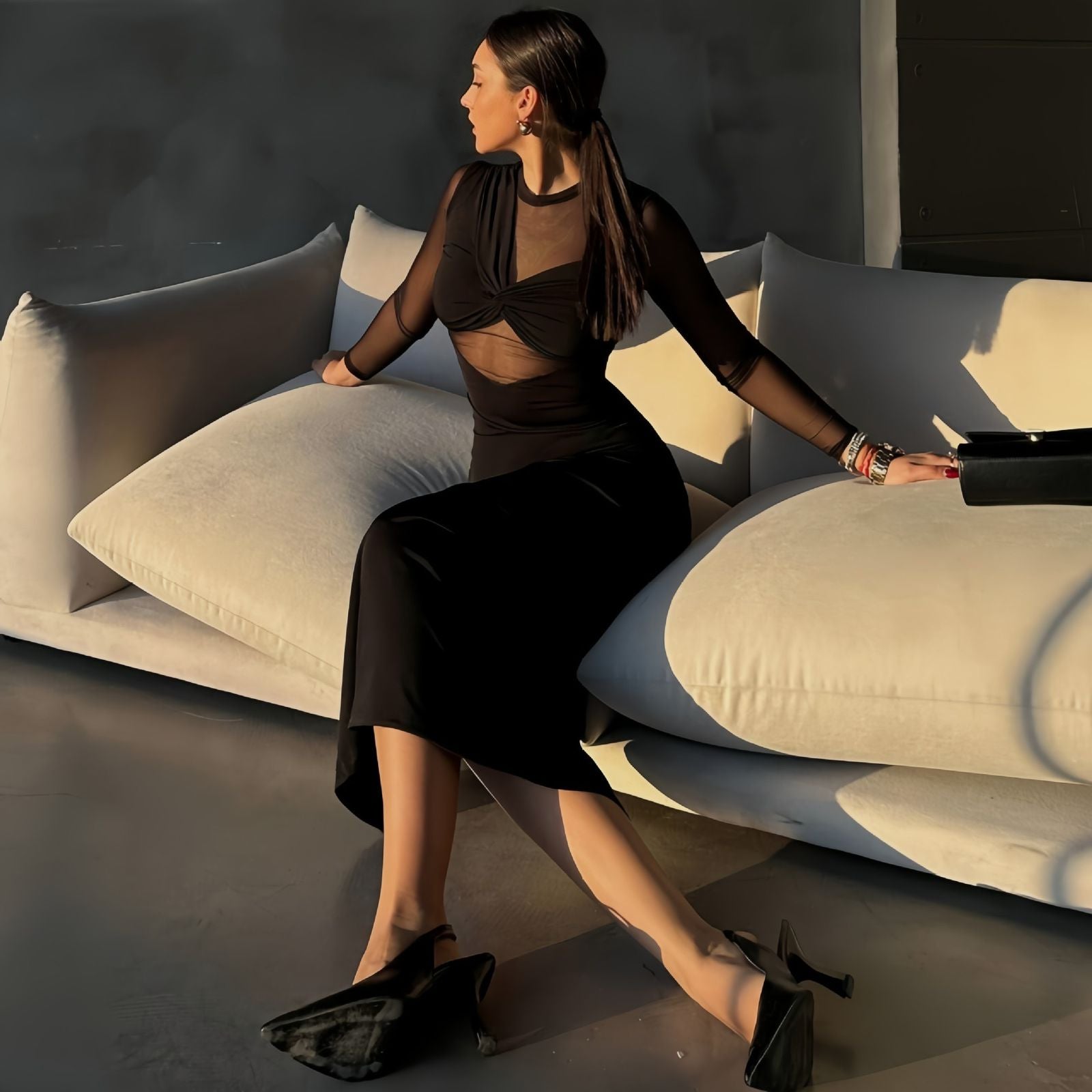 Pankh Baylen Elegant Mesh Bodycon Long Dress