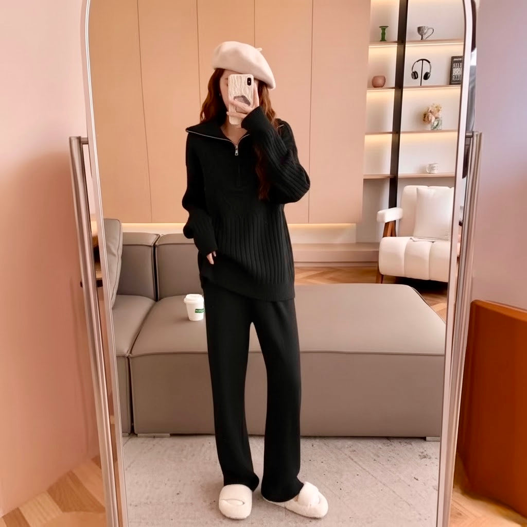 Pankh Senora Elegant Woolen Zipper Style Sweater and Pant Coord Set