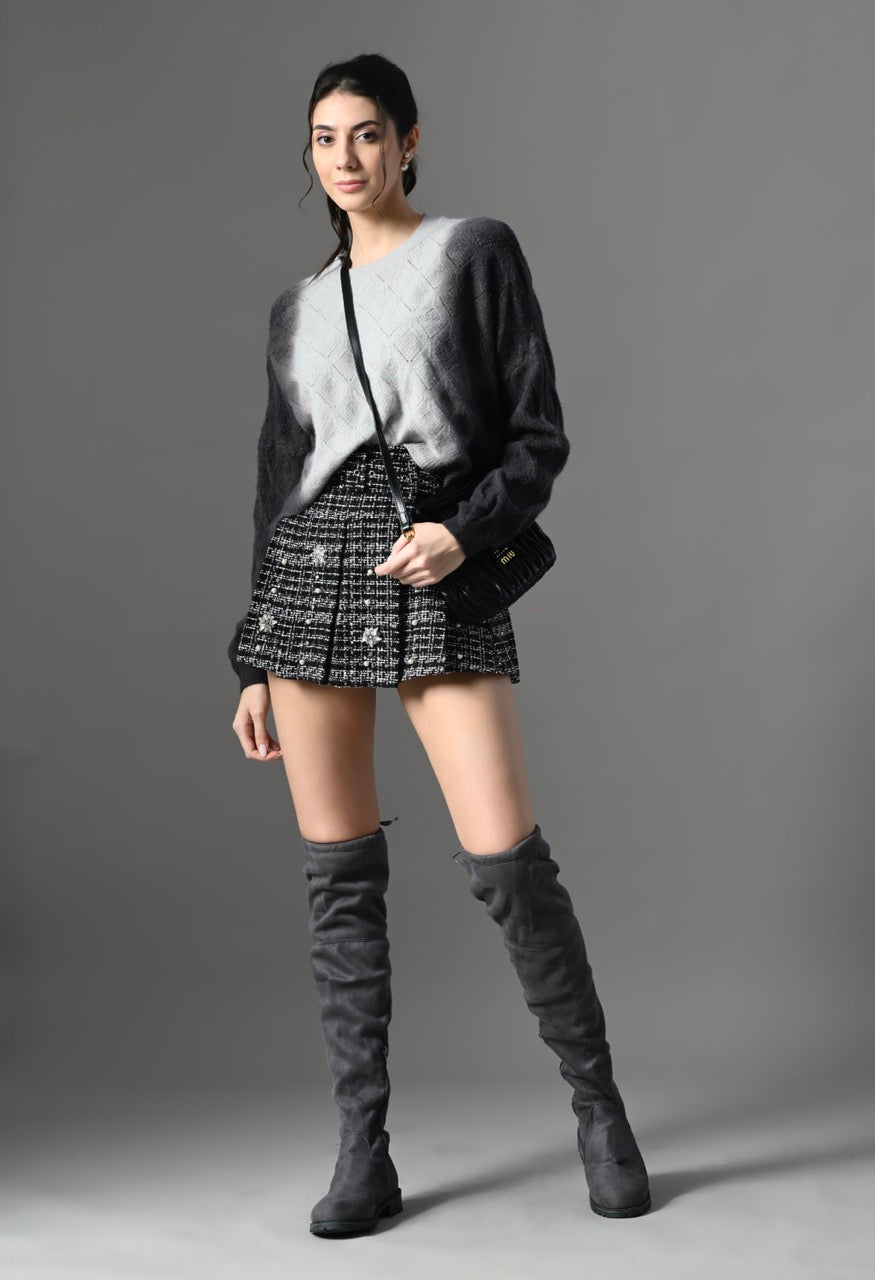 Pankh Luxe Shelly Tweed Embellished Winter Party Wear Skort/Skirt