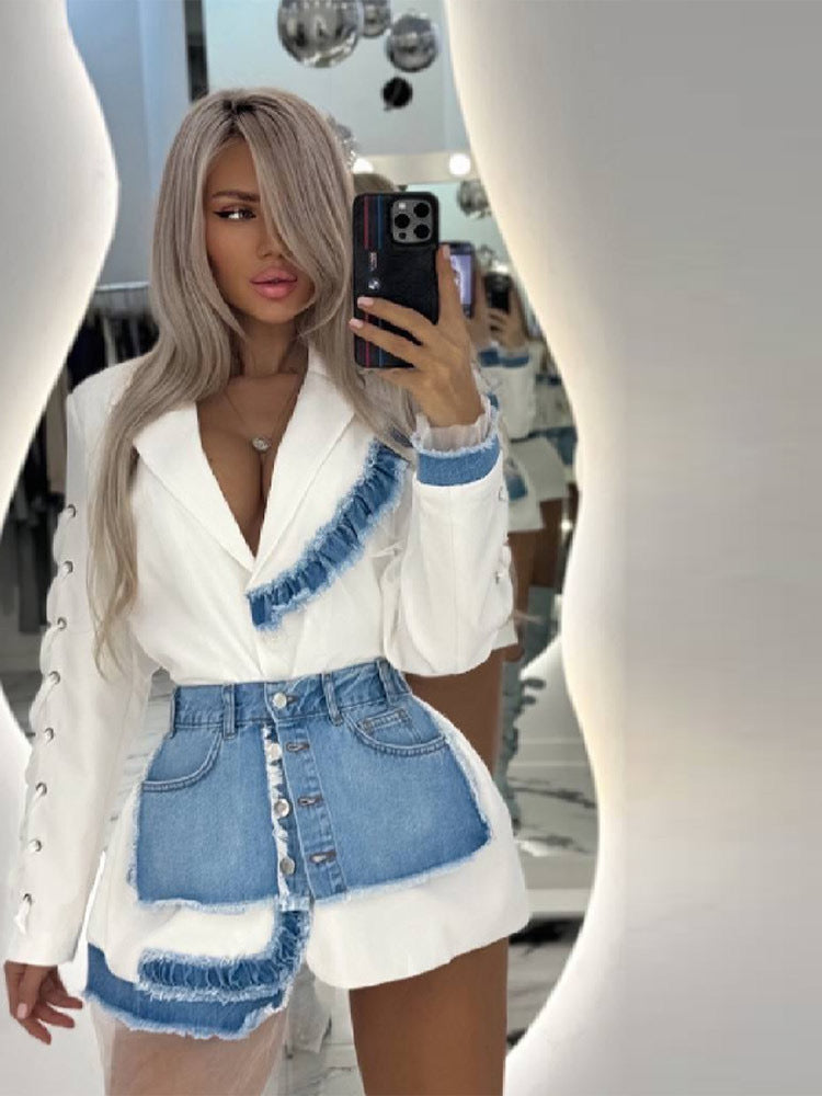 Pankh Maurice Designer Formal Blazer Dress with Denim Belt