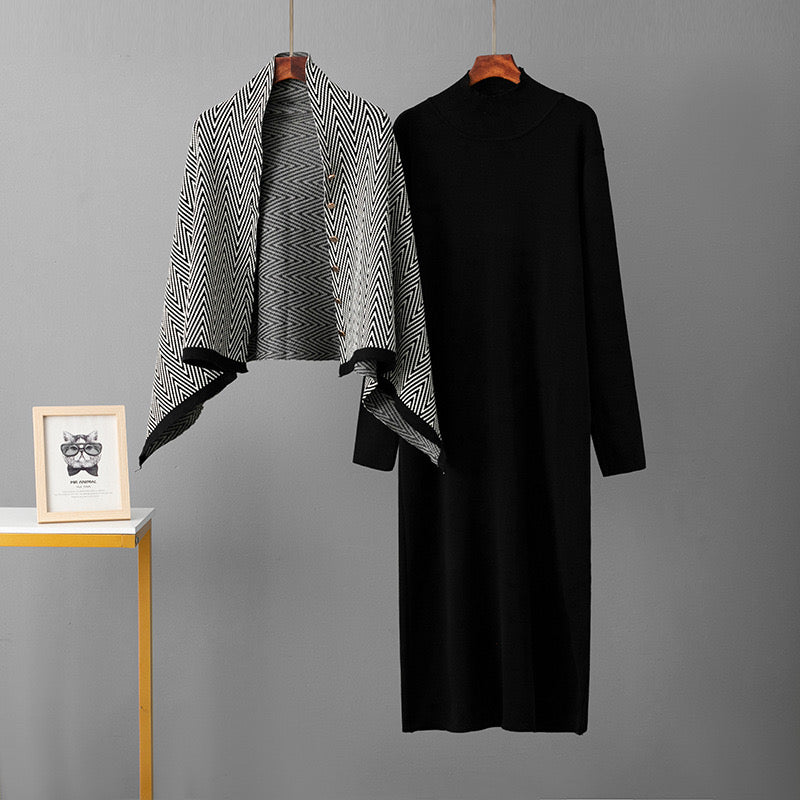 Pankh Koneddy Knit Wool Long Dress with Multiway Cape