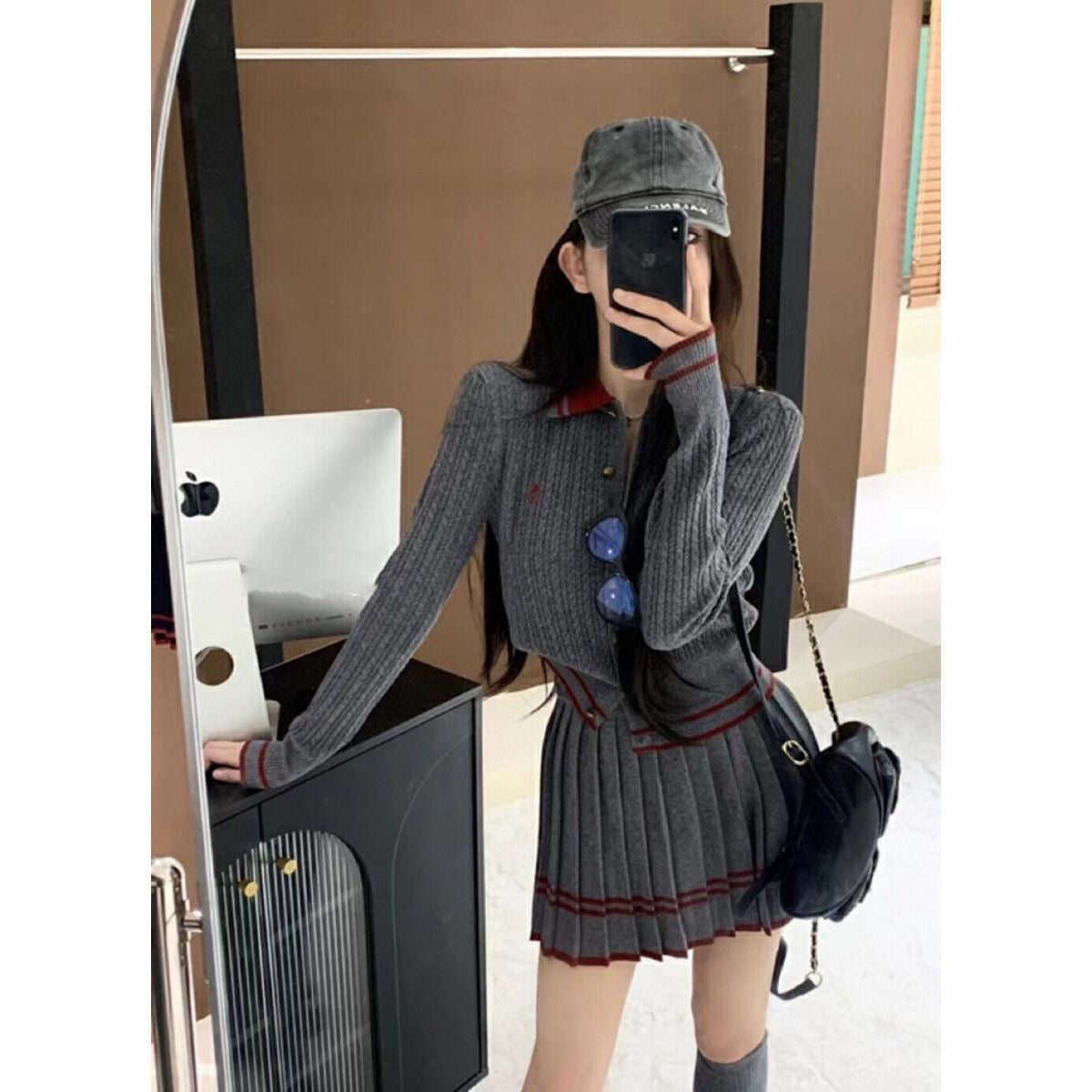 Pankh ashelong Woolen Top and Short Pleated Skirt Set