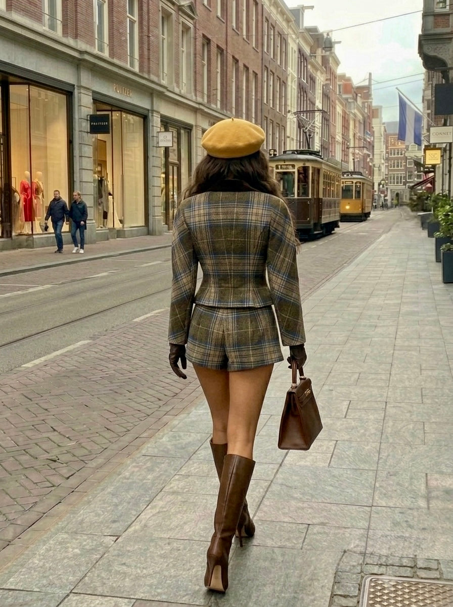 Pankh Zingya Formal Plaid Check Blazer & Shorts Coord Set