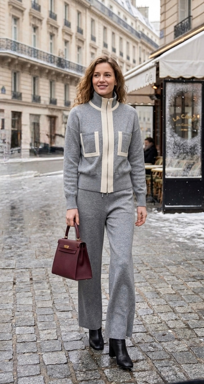 Pankh Blanch Autumn Winter Zipper Jacket and Pant Travel/Lounge Coord Set
