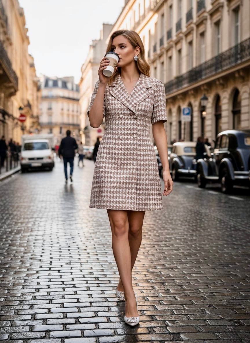 Pankh Emir Plaid Check Double Breasted Blazer Dress