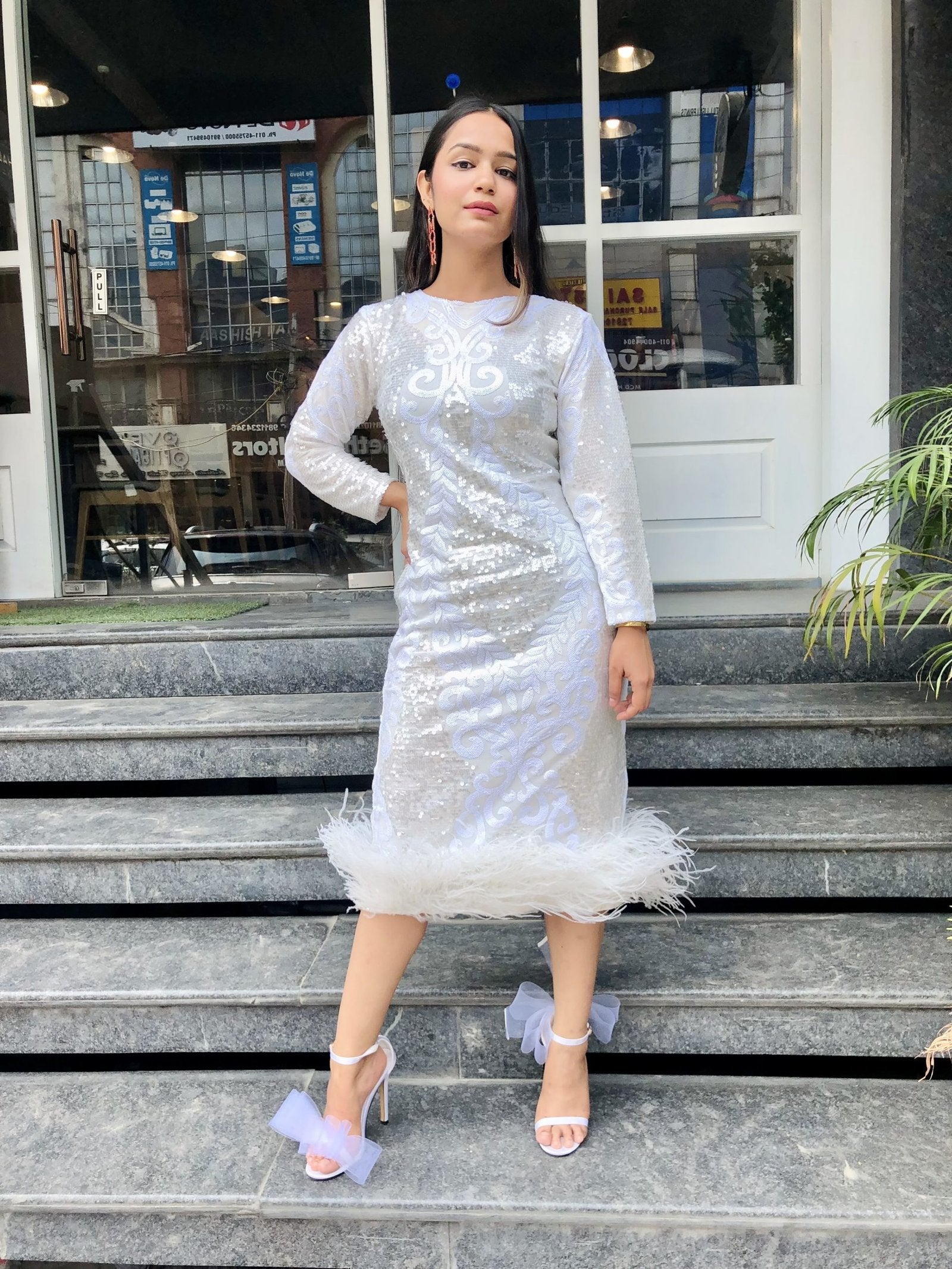 Pankh Akira Sequin & Fur Party Wear Formal Dress