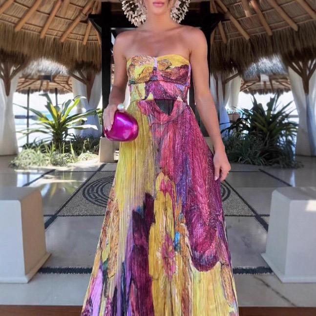 Pankh Miriam Multicolored Ikat Print Pleated Maxi Dress