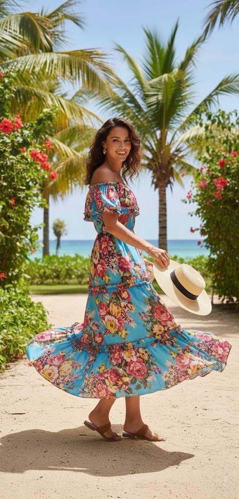 Pankh Alya Off-the-Shoulder Floral Maxi Mul Cotton Dress