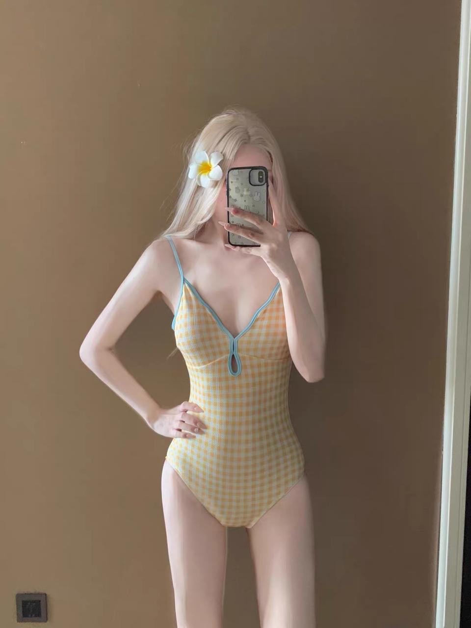 Pankh Adela Gingham Plaid Swimsuit & Skirt Set