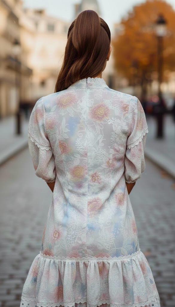 Pankh Vestido High-Neck Floral Lace Mini Dress